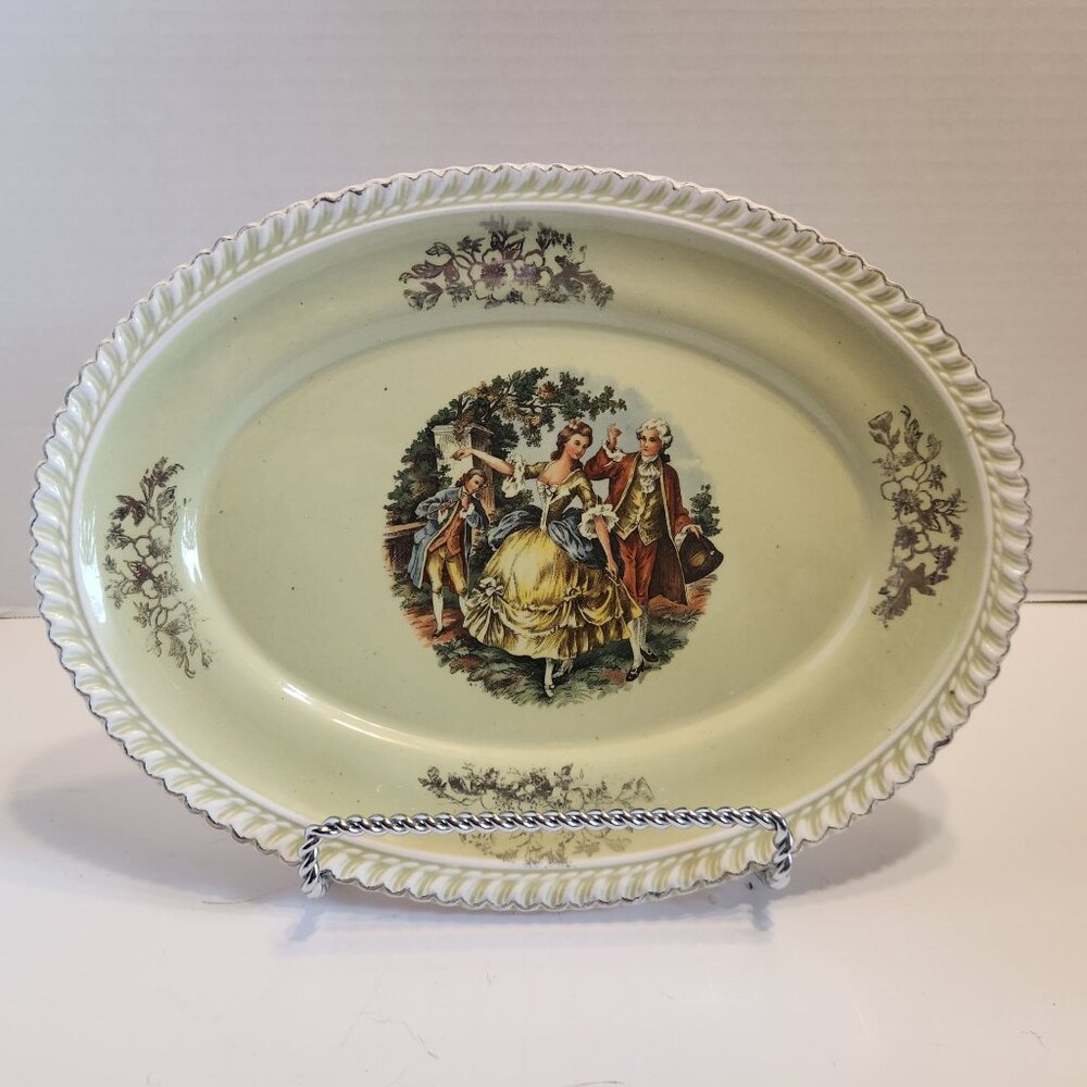 Harker Ware Vintage Oval Ceramic Serving Platter Rococo Revival Design Floral